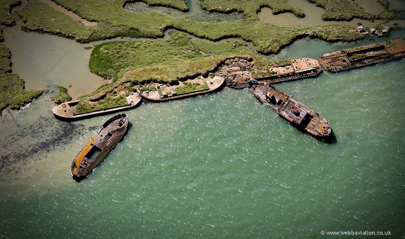 shipwrecks on the River Medway  from the air