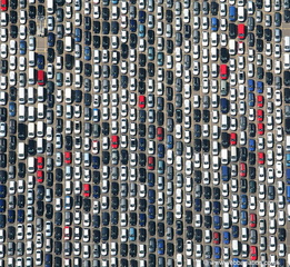 imported cars  on the quayside Sheerness  UK  from the air 