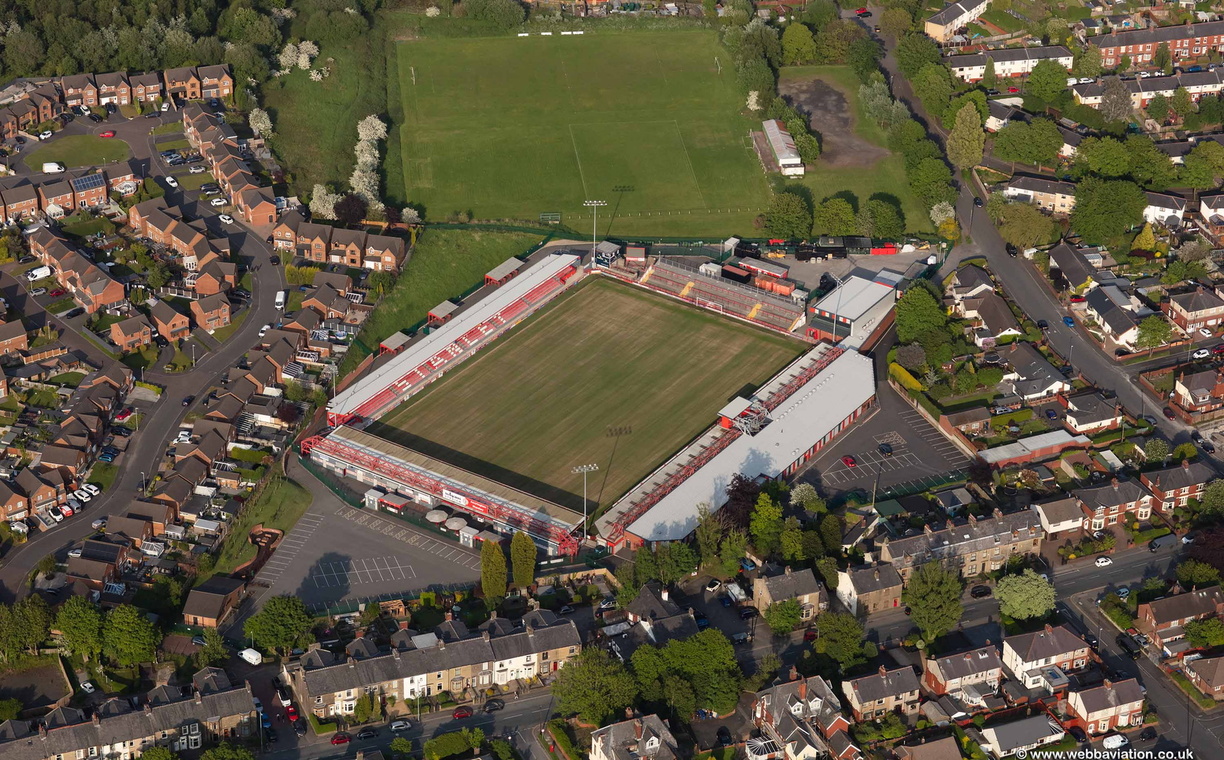the Crown Ground Accrington , home stadium of Accrington Stanley Football Club from the air