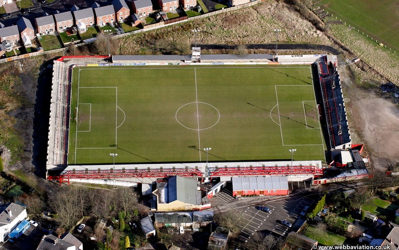 the Crown Ground Accrington , home stadium of Accrington Stanley Football Club from the air 