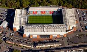 Ewood Park football stadium, home of Blackburn Rovers Football Club from the air