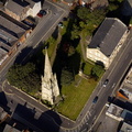 the spire of St. Peter's Church, Blackburn from the air  