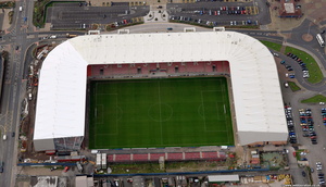 Bloomfield Road Football Stadium Blackpool home of Blackpool F.C.aerial photo