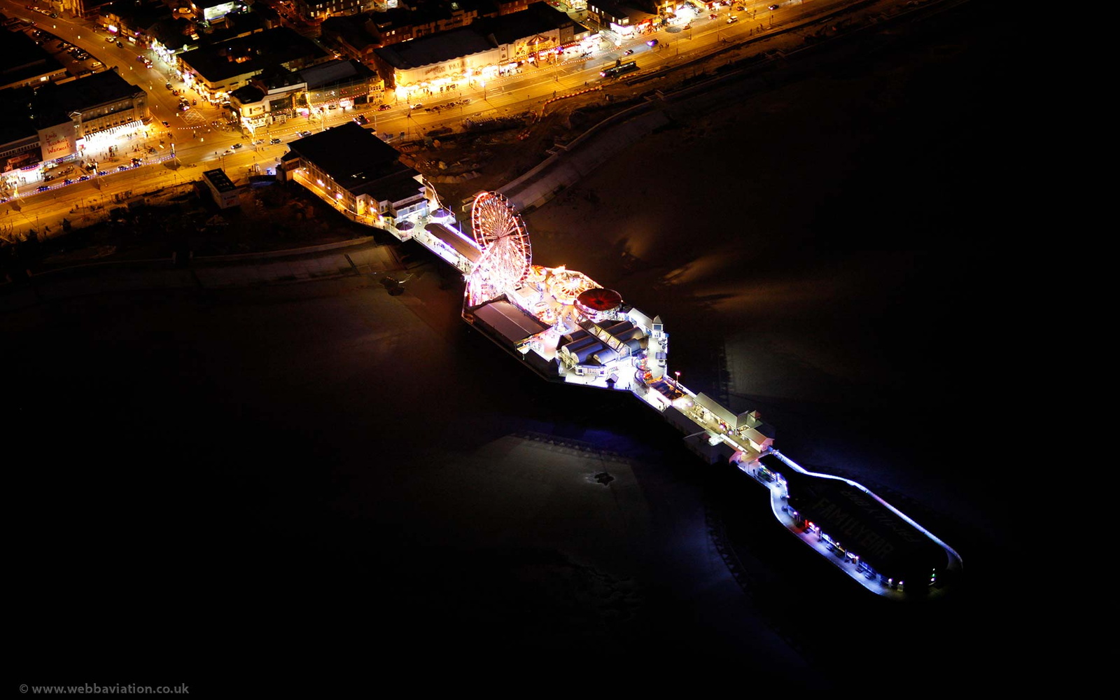 Blackpool Central Pier during the Blackpool Illuminations aerial photograph