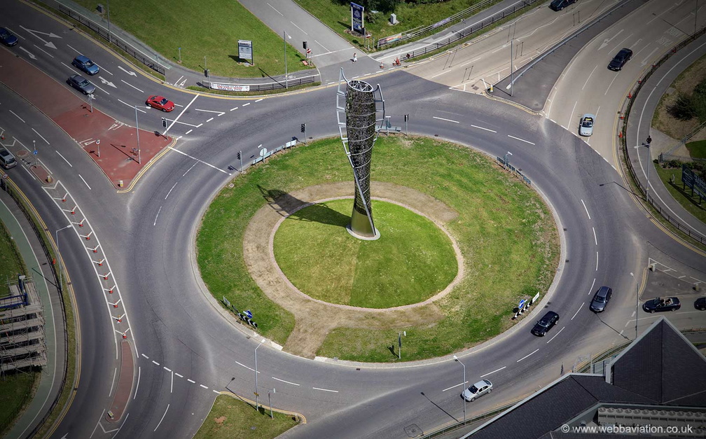 Spirit of Sport sculpture Bolton from the air