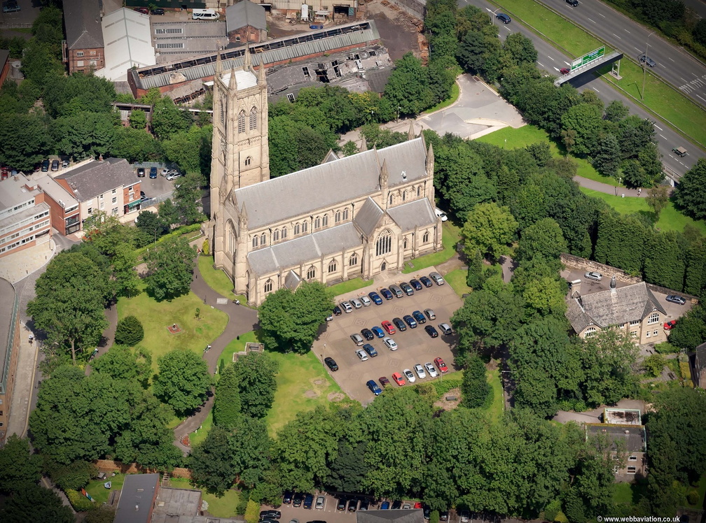 St Peter's Church, Bolton from the air