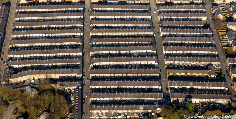 terraced houses in Burnley Lancashire aerial photograph