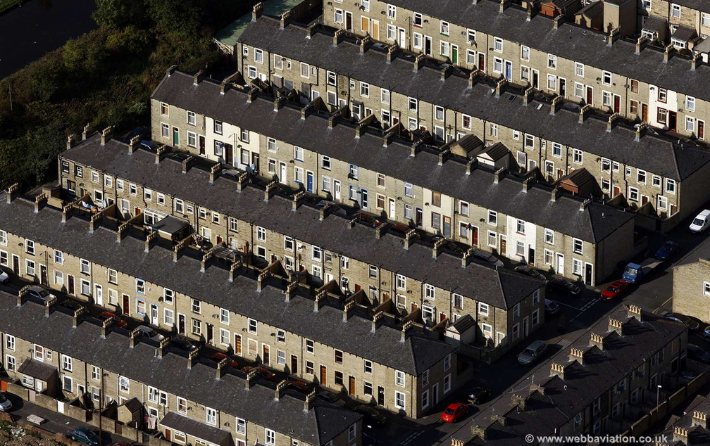 rows of terraces in Lancashire  aerial photograph