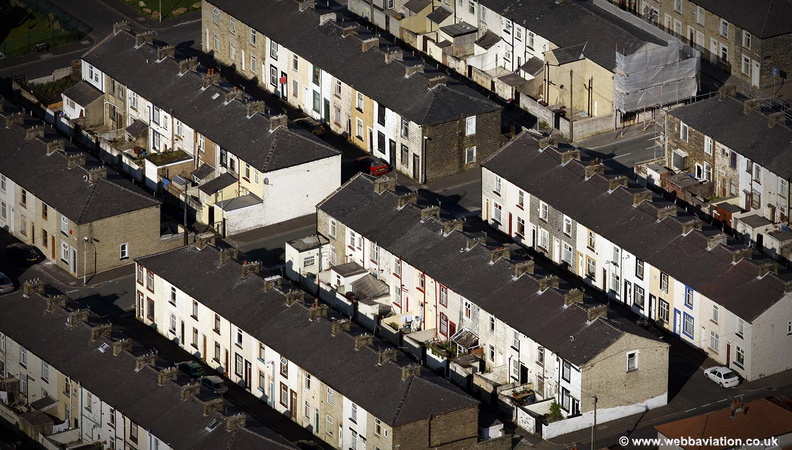 terraced houses in Lancashire aerial photograph