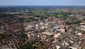Bury Lancs town centre from the air 