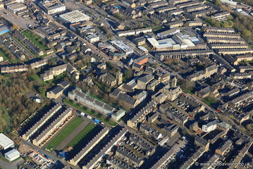 Colne town centre Lancashire from the air