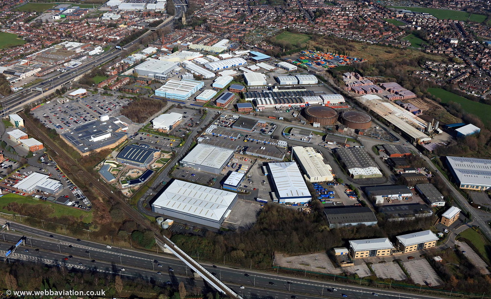 Windmill Lane Industrial Estate Denton M34 from the air 