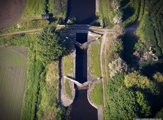 Baldwin's Lock and Bridge, Rufford Branch of the Leeds-Liverpool Canal from the air