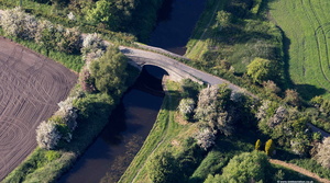 Prescott Bridge over the Rufford Branch of the Leeds-Liverpool Canal from the air