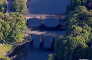 Eastern Railway Bridge over the River Lune at Crook of Lune  from the air