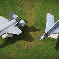 F-35 Lightning II and English Electric Lightning gate guardians at BAE Samlesbury  from the air