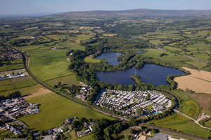 Scorton Lake Lancashire  showing Six Arches Country Park and Country Holiday Parks Caravan site in the foreground from the air