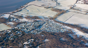 Silverdale Caravan Park in the snow, Lancashire  from the air