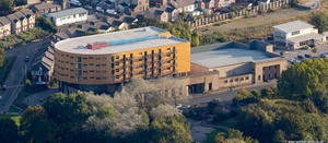 Bridge Square Apartments, The Old Bus Depot, Lancaster  from the air