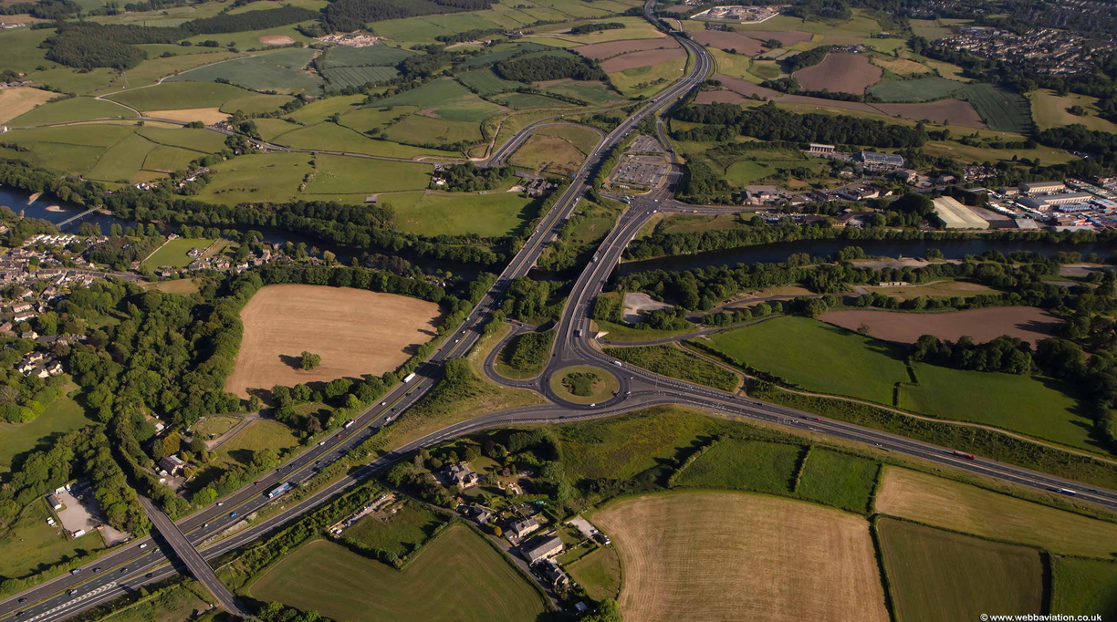 Lune Valley Interchange, Junction 34 of the M6 Motorway in Lancaster  from the air