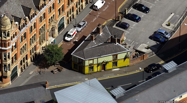 Pevril of the Peak pub Manchester from the air