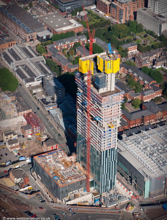 Beetham Tower Manchester during construction aerial photo 
