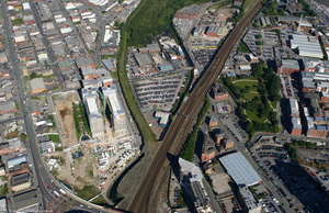 Green Quarter Manchester during construction aerial photo 