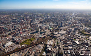 Manchester city centre aerial photo 