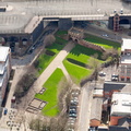 Roman fort Mamucium, Castlefield Manchester  aerial photo 