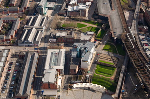 Roman fort Mamucium, Castlefield Manchester  aerial photo 