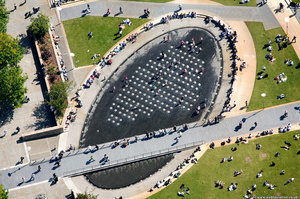 Piccadilly Gardens Fountain Manchester from the air
