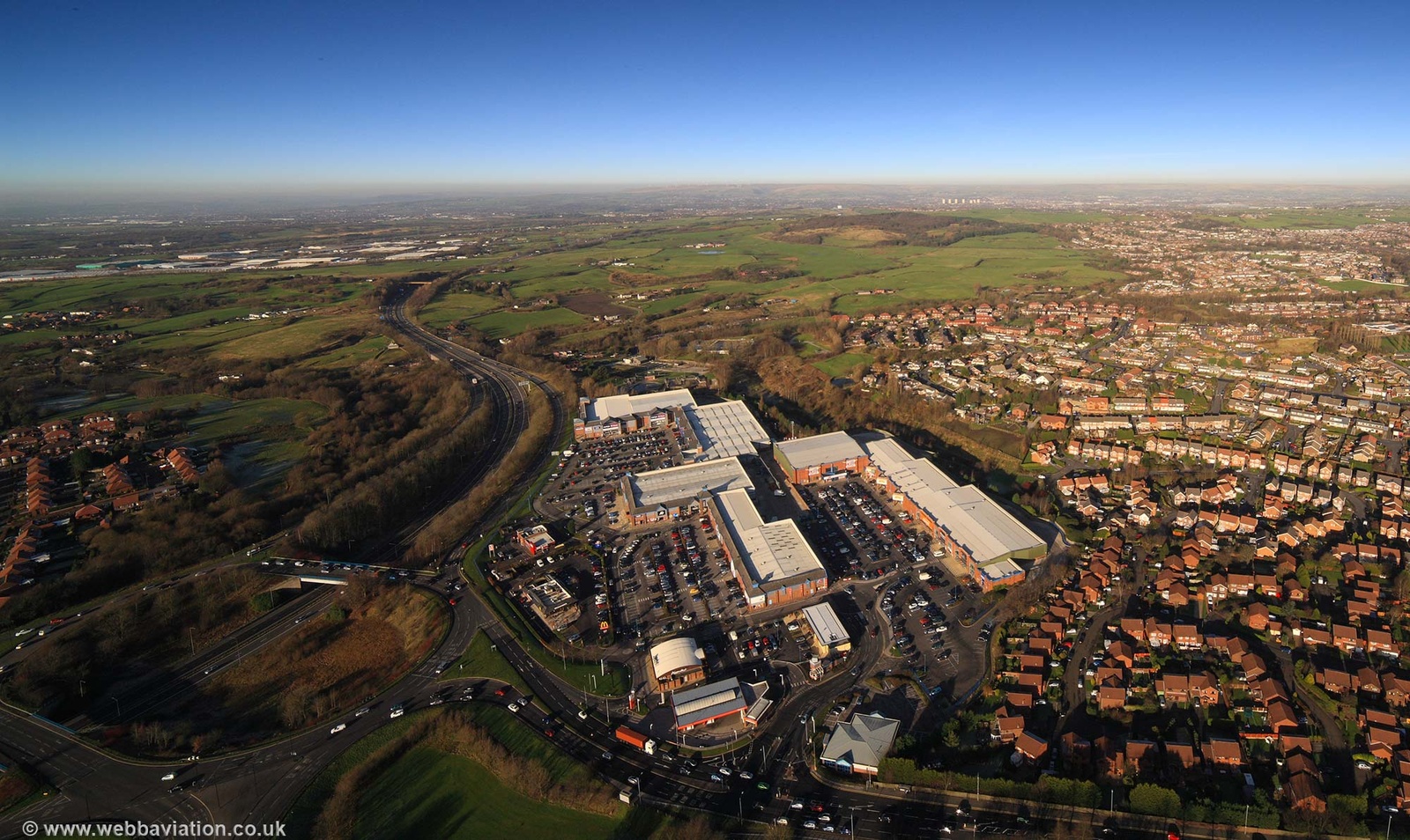 Elk Mill Shopping Park Oldham from the air