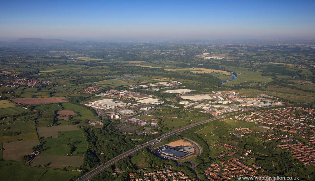 Millennium City Park &  junction 31a of the M6 Motorway at Preston  from the air