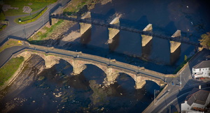 Penwortham Old Bridge over the River Ribble at Preston aerial photo
