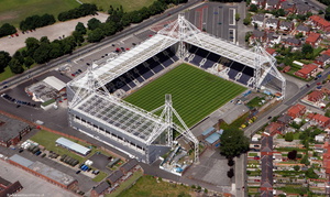 Deepdale football stadium Deepdale  Preston, England UK home of Preston North End F.C.aerial photograph 