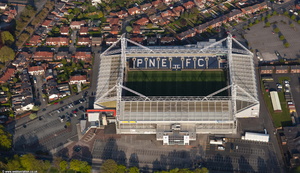 Deepdale football stadium, home of Preston North End F.C.  aerial photo
