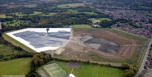  new Reservoir Liner being fitted to Heaton Park Reservoir from the air 