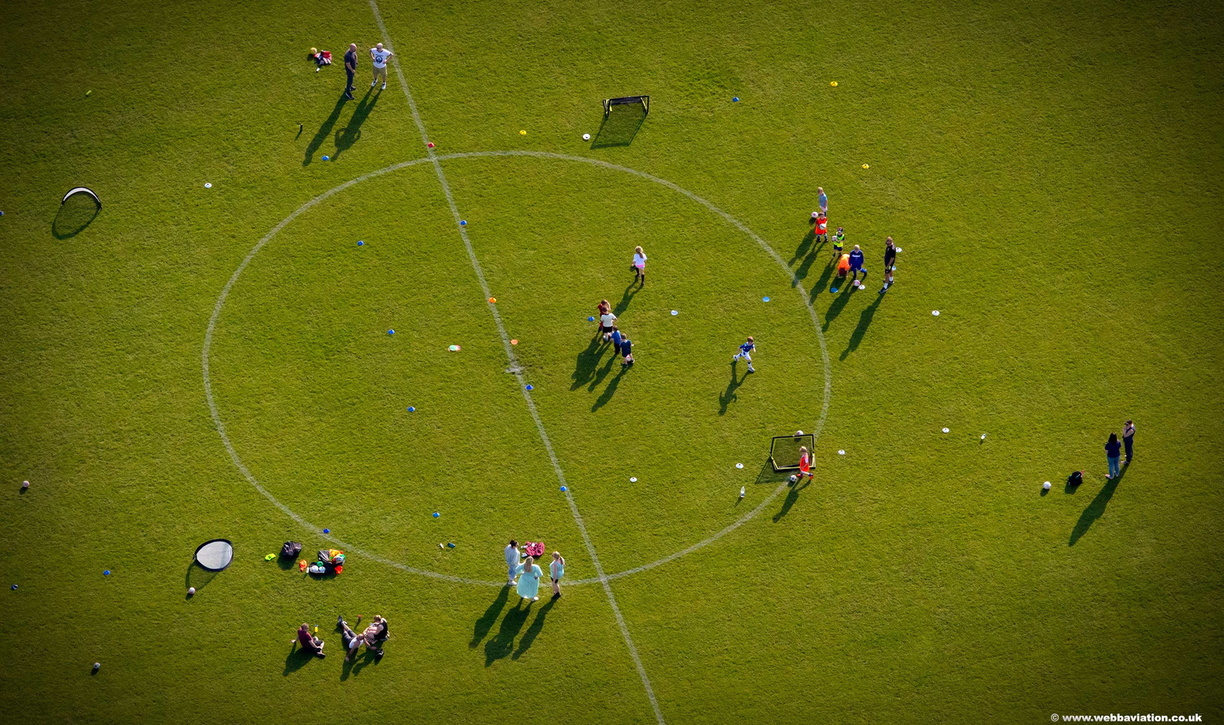 kids football in Ribchester  from the air