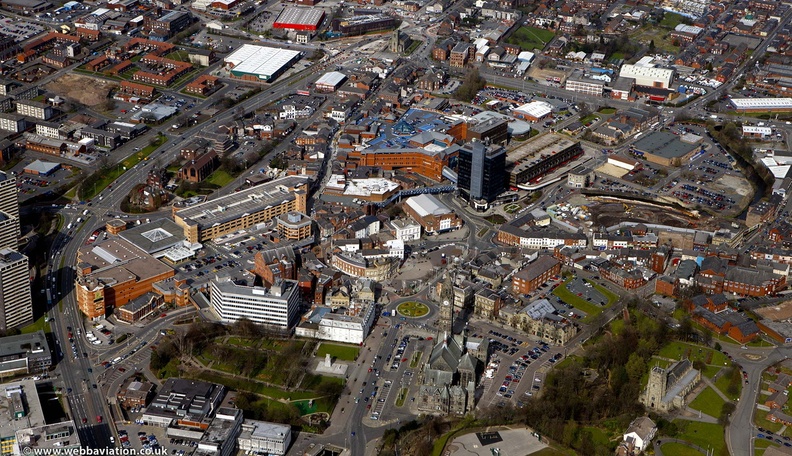 Rochdale town centre before the redevelopment  from the air