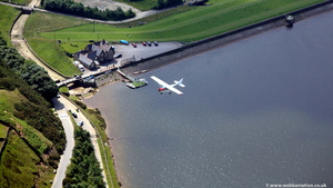 Cessna 172 flying over Cowm Reservoir from the air