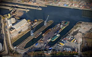 old dry docks at  Salford Quays from the air