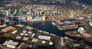 Media City Salford Quays from the air