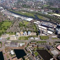 Salford showing the area around Trafford Rd   from the air