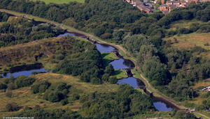 Wigan Flight locks on the Leeds and Liverpool Canal  from the air