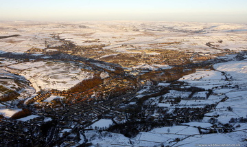 Bacup in the snow from the air 