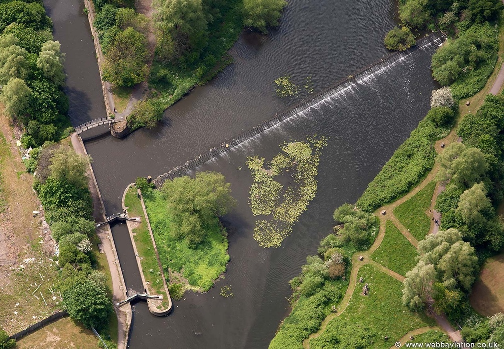 Belgrave Lock No 44 on the Grand Union Canal  &  River Soar, from the air