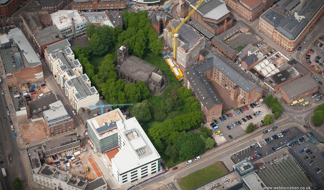 St George's Church Leicester from the air