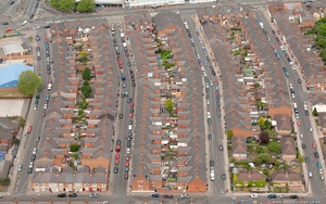 terraced houses in Leicester from the air