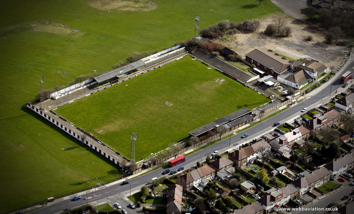 Hendon FC football ground on  Claremont Road  Cricklewood, London  aerial photo  