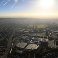 dawn breaks on another shopping day - Brent Cross Shopping Centre  London  aerial photo  